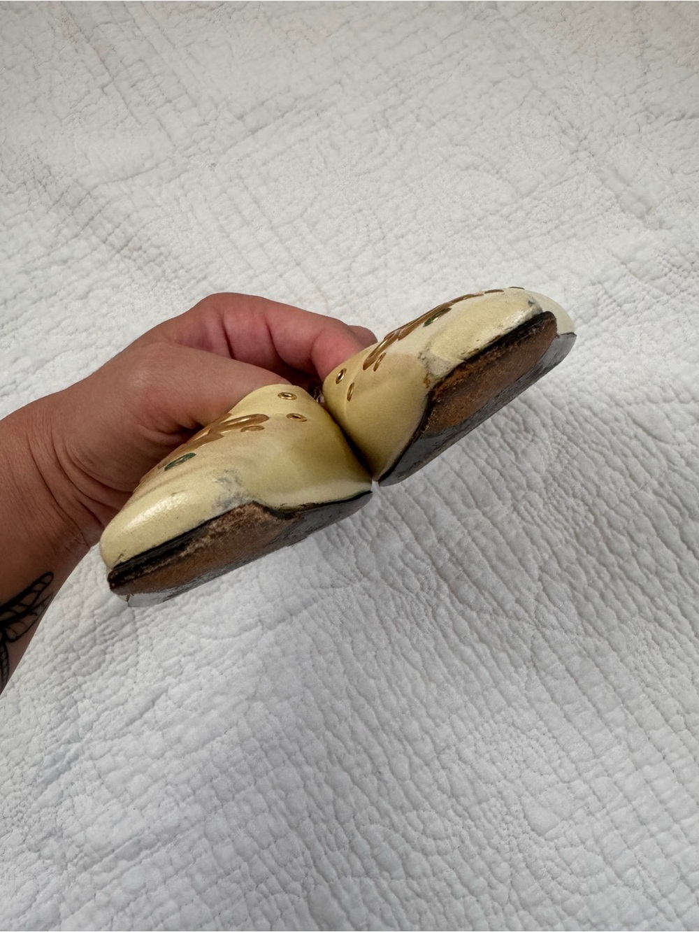 Prada Leather Yellow Low-Heel Mules with Gold Eyelet Accents, Size 37.5/US 7.5 - Picture 7 of 12